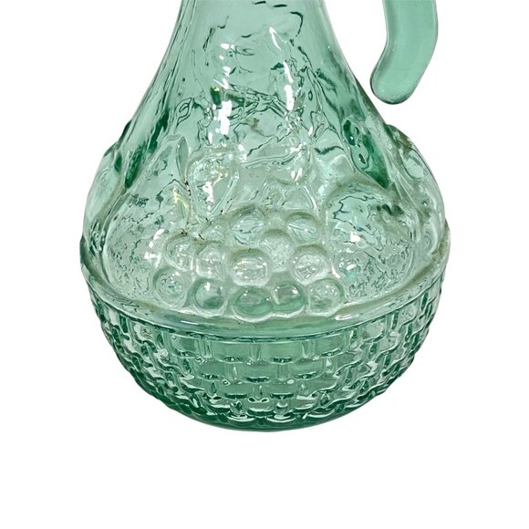 Vintage Oil Decanter - Green Glass Bottle - Fruit Basket Design - W/ Pour Spout - Picture 2 of 8